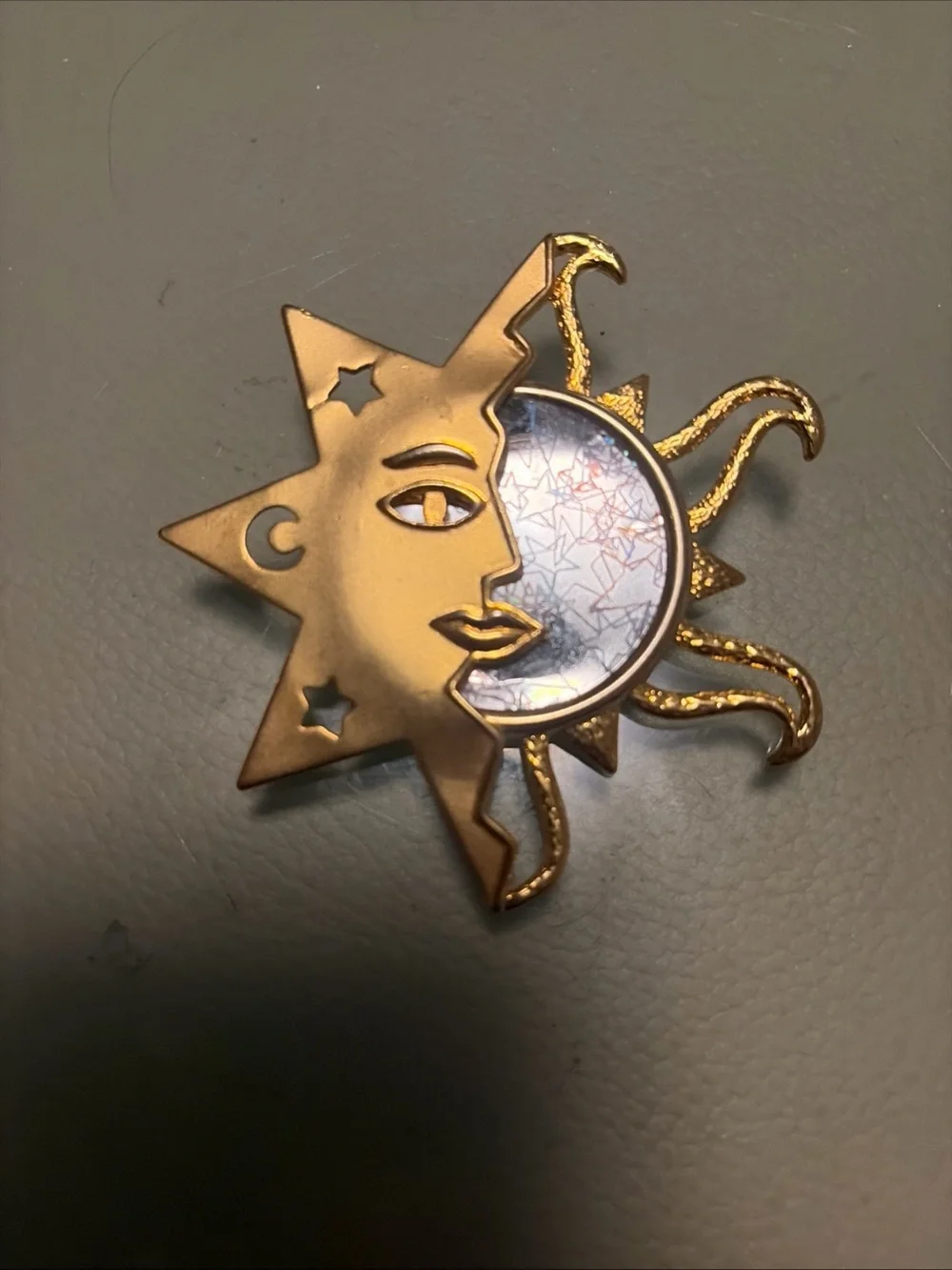 JJ Jonette Goldtone Celestial Sun Moon Pin  ( Please Read)